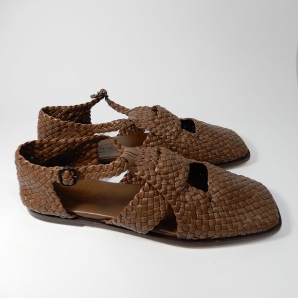 HEREU Serra Woven Square Toe Flat Sandals Size 36 5.5 Brown Leather NEW - Picture 7 of 16